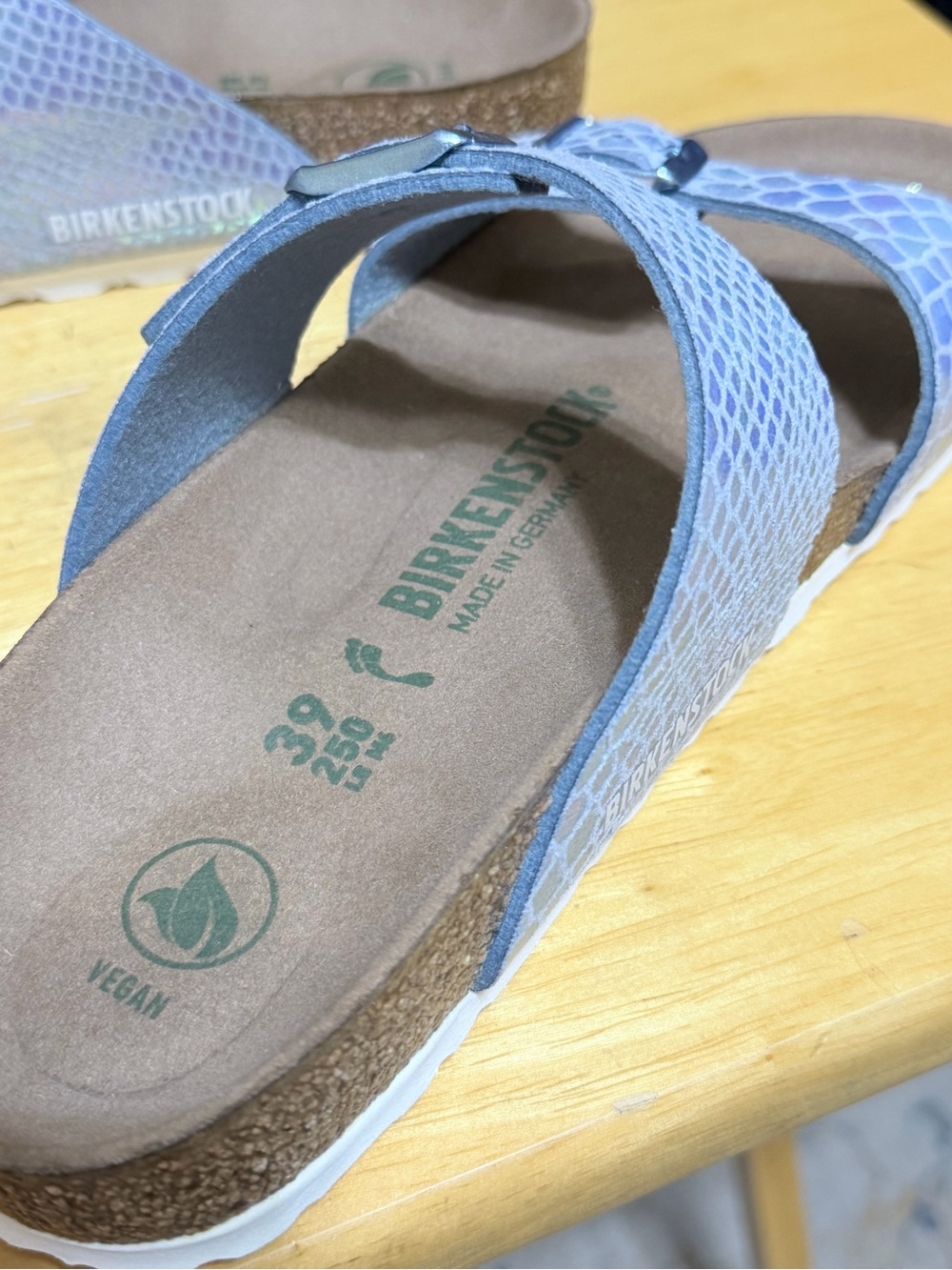 Birkenstock Sydney Shiny Snake Print light blue Sandal EU size 39 US size 8 - Picture 8 of 8
